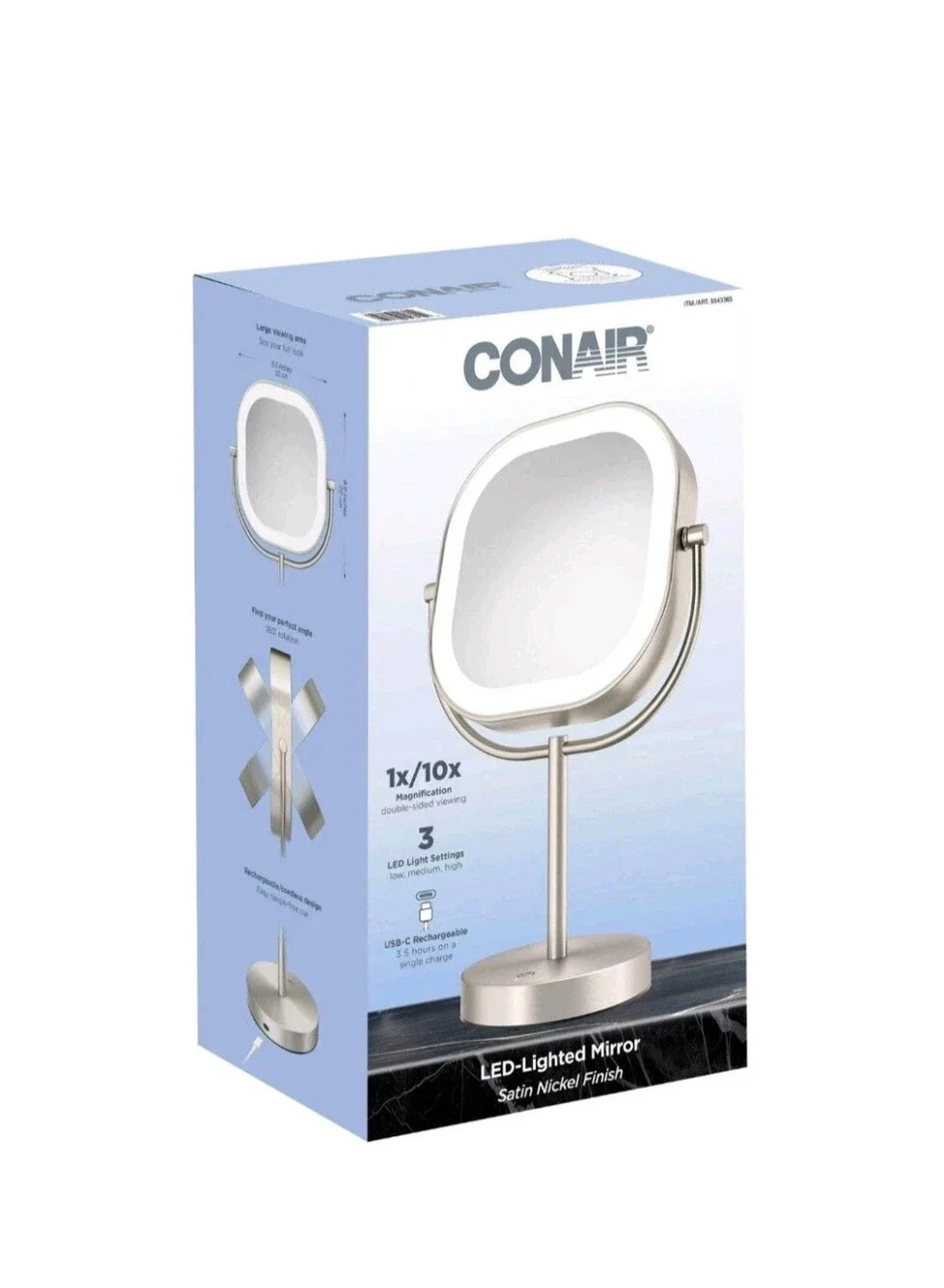 Conair LED Lighted Vanity Mirror 1x/10x Magnification Satin Nickel Open Box